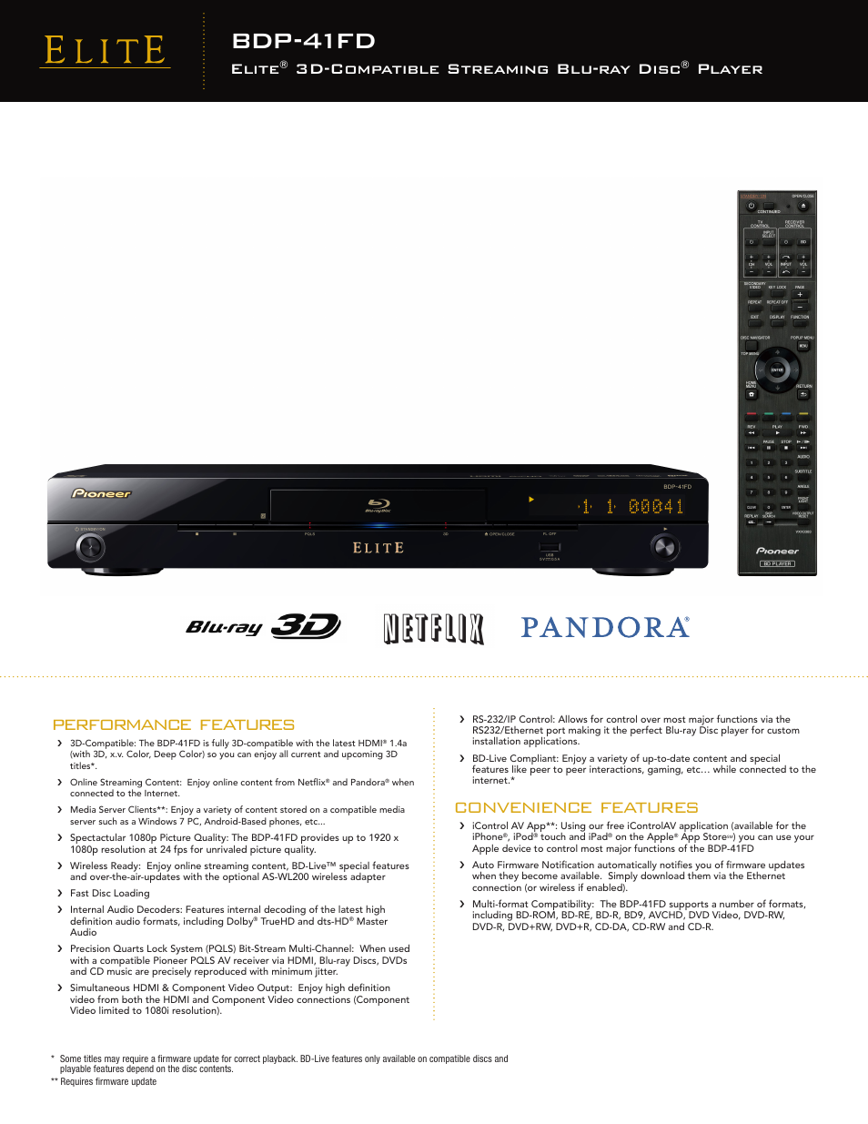 Pioneer Elite BDP-41FD User Manual | 2 pages