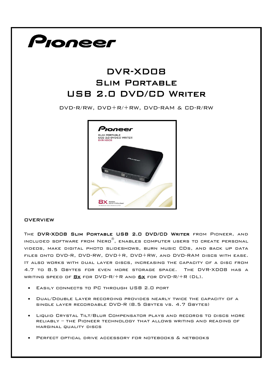 Pioneer DVR-XD08 User Manual | 2 pages