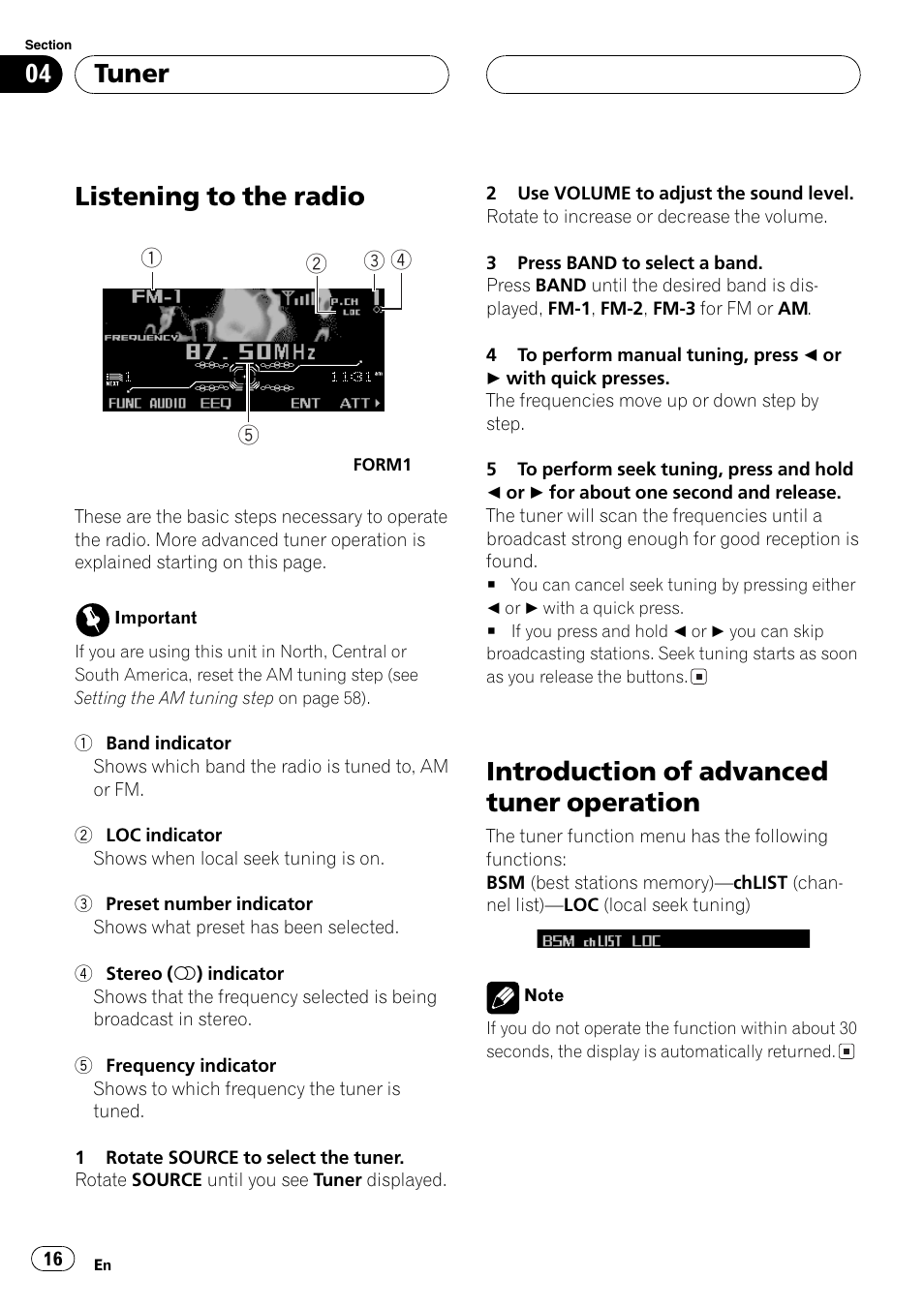 Tuner, Listening to the radio 16, Introduction of advanced tuner | Operation 16, Listening to the radio, Introduction of advanced tuner operation | Pioneer FH-P9200MP User Manual | Page 16 / 74