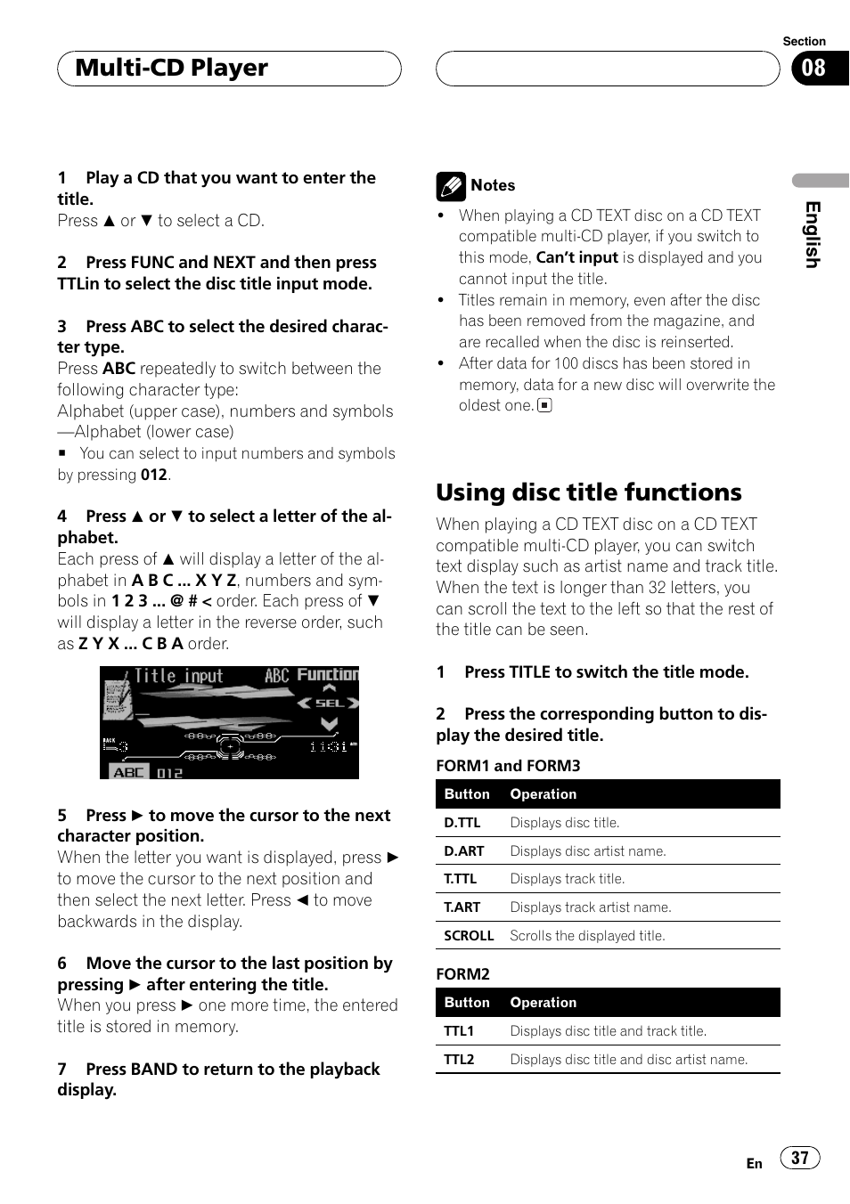 Using disc title functions 37, Using disc title functions, Multi-cd player | Pioneer FH-P9200MP User Manual | Page 37 / 74