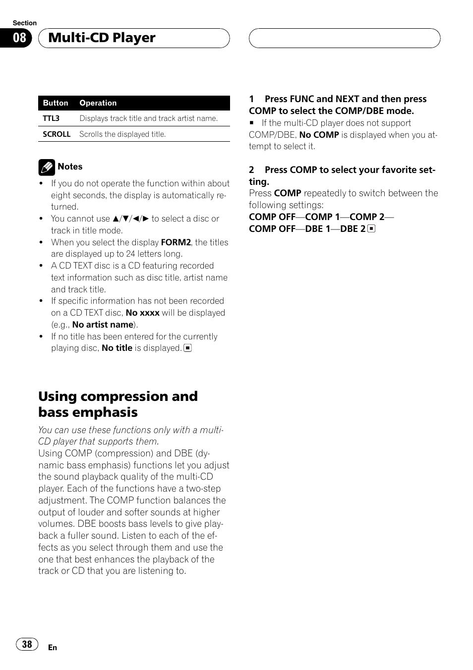 Using compression and bass emphasis 38, Using compression and bass emphasis, Multi-cd player | Pioneer FH-P9200MP User Manual | Page 38 / 74