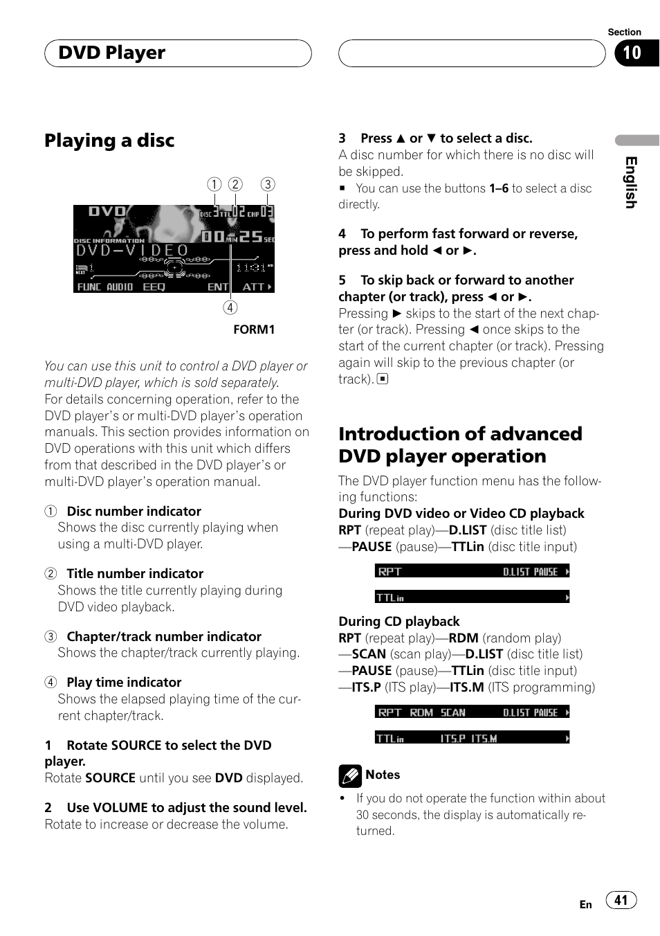 Dvd player, Playing a disc 41, Introduction of advanced dvd player | Operation 41, Playing a disc, Introduction of advanced dvd player operation | Pioneer FH-P9200MP User Manual | Page 41 / 74