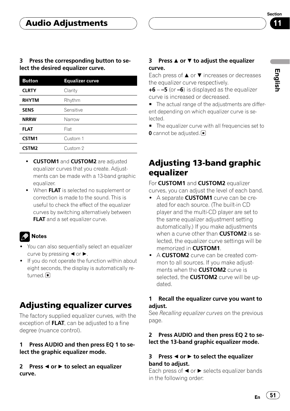 Adjusting equalizer curves 51, Adjusting 13-band graphic equalizer 51, Adjusting equalizer curves | Adjusting 13-band graphic equalizer, Audio adjustments | Pioneer FH-P9200MP User Manual | Page 51 / 74