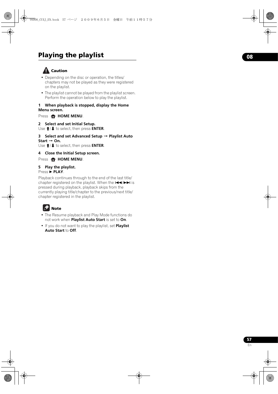 Playing the, Playlist, Playing the playlist | Pioneer BDP-V6000 User Manual | Page 57 / 76
