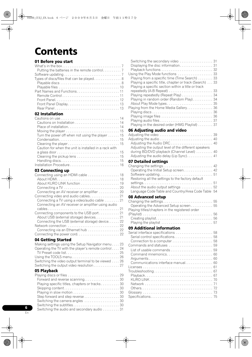 Pioneer BDP-V6000 User Manual | Page 6 / 76