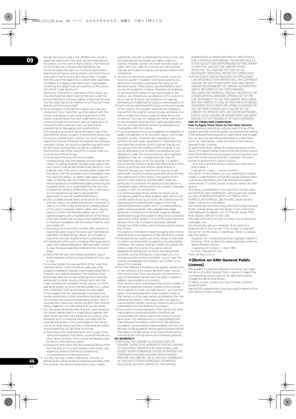 Notice on gnu general public license | Pioneer BDP-V6000 User Manual | Page 66 / 76
