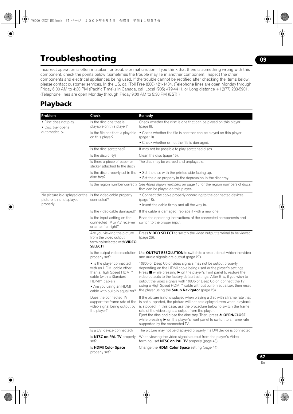 Roubleshooting, Playback, Troubleshooting | Pioneer BDP-V6000 User Manual | Page 67 / 76