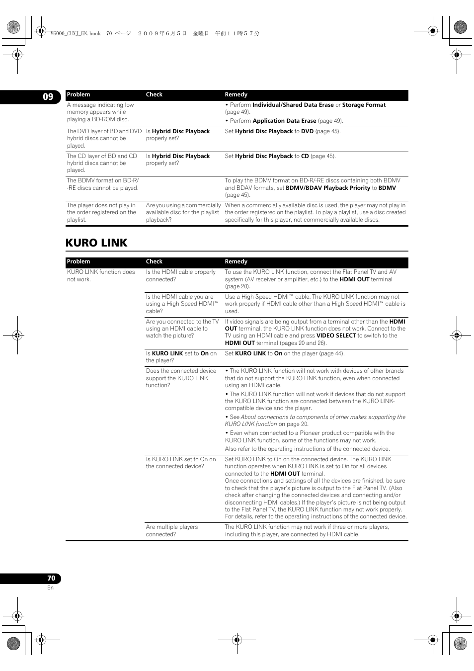 Kuro link | Pioneer BDP-V6000 User Manual | Page 70 / 76