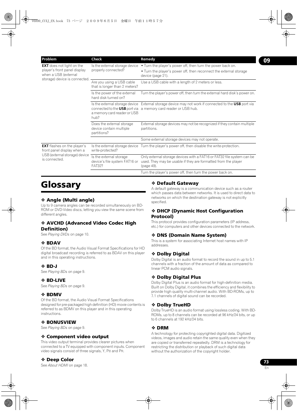 Glossa, Glossary | Pioneer BDP-V6000 User Manual | Page 73 / 76