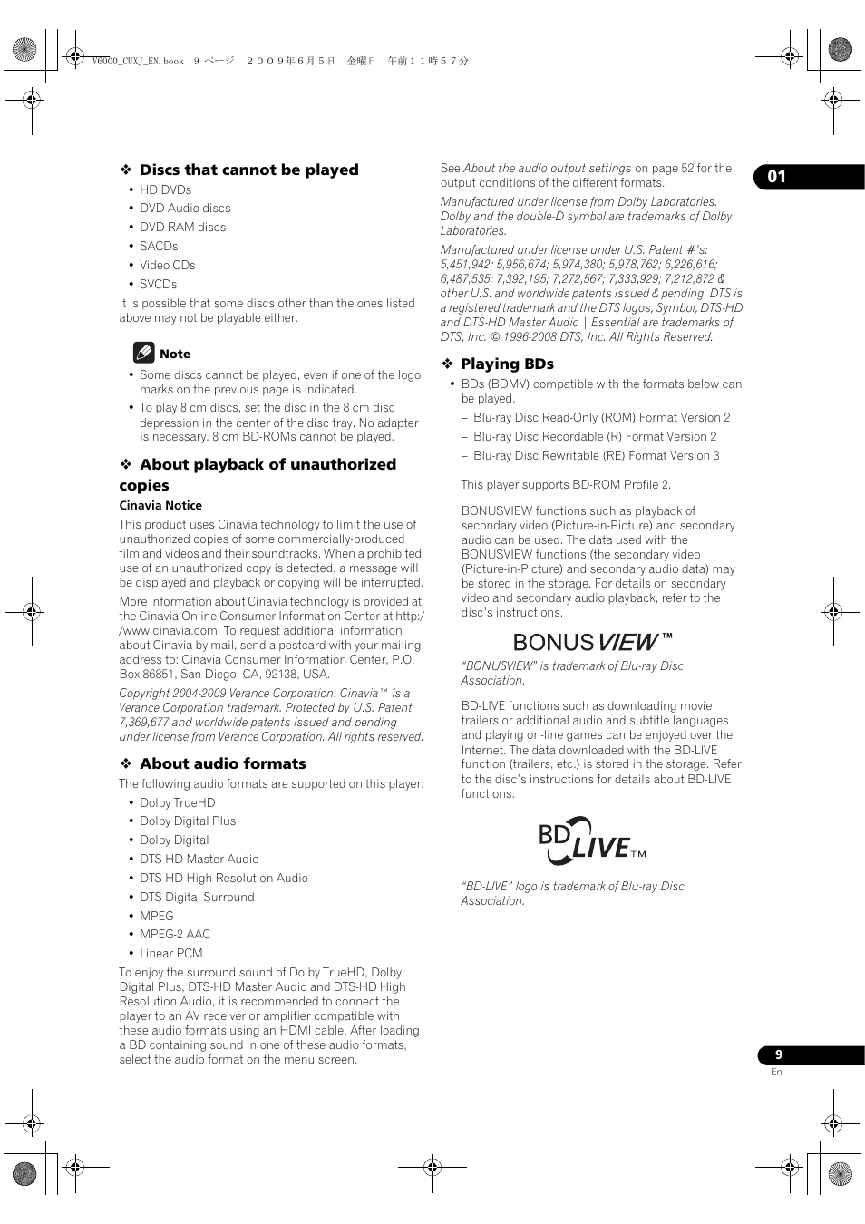 Pioneer BDP-V6000 User Manual | Page 9 / 76