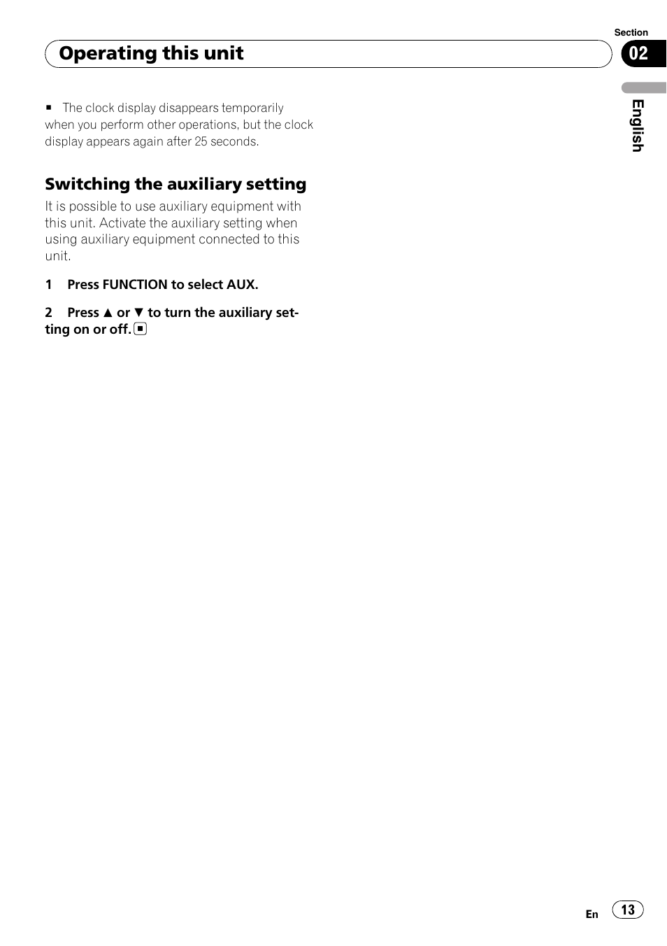 Switching the auxiliary setting 13, Operating this unit | Pioneer DEH-1900MP User Manual | Page 13 / 52