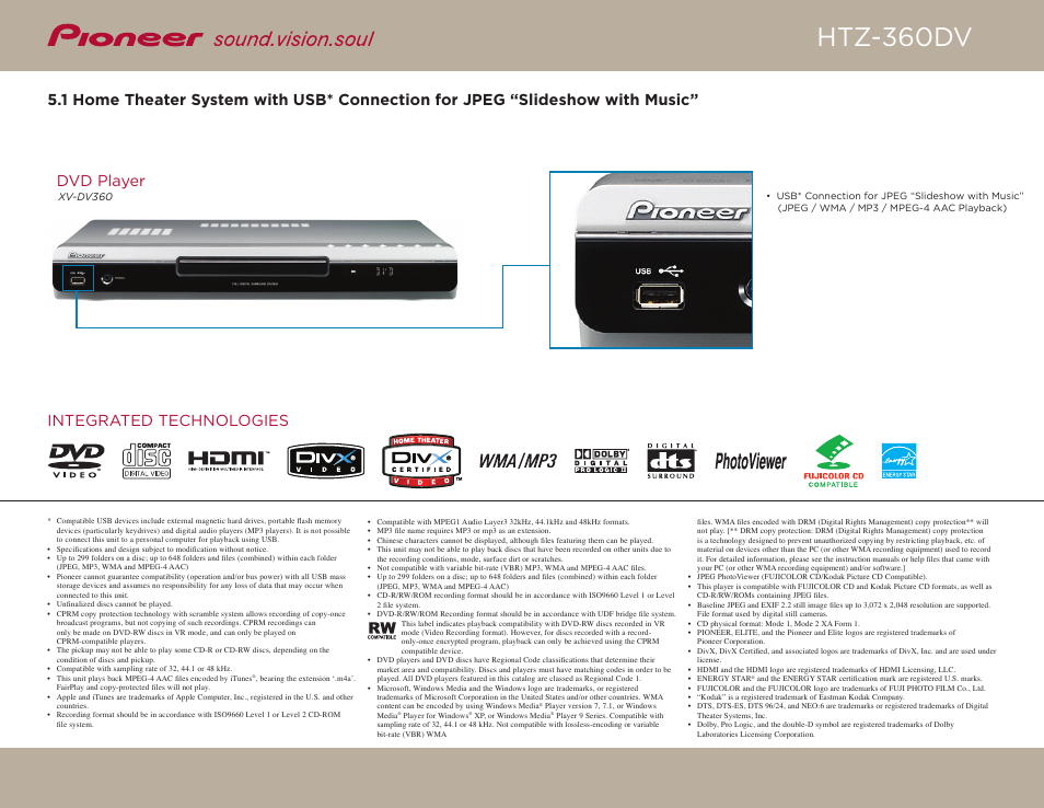 Htz-360dv, Dvd player | Pioneer XV-DV360 User Manual | Page 2 / 2