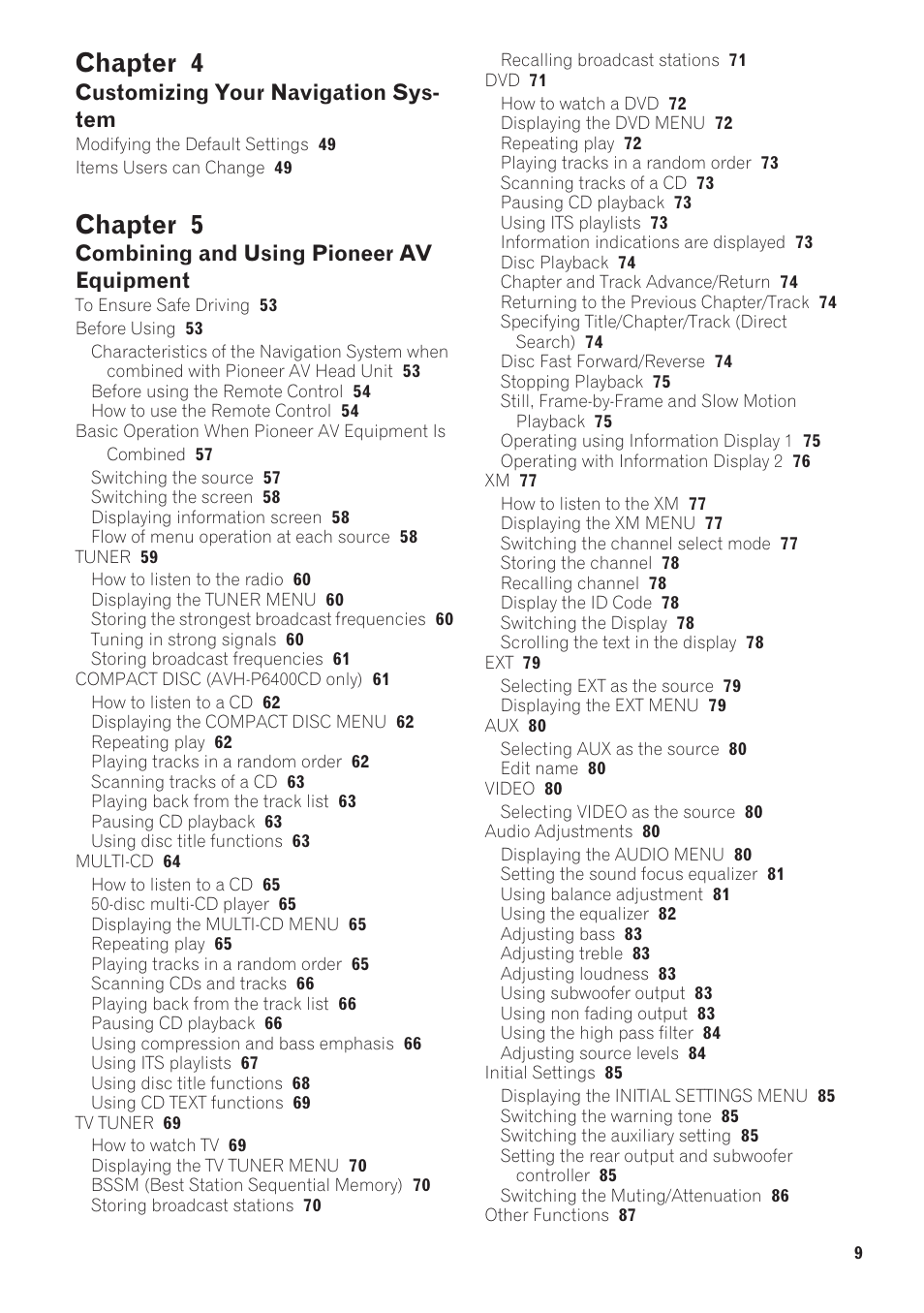 Chapter 4, Chapter 5 | Pioneer CNDV-40R User Manual | Page 11 / 120