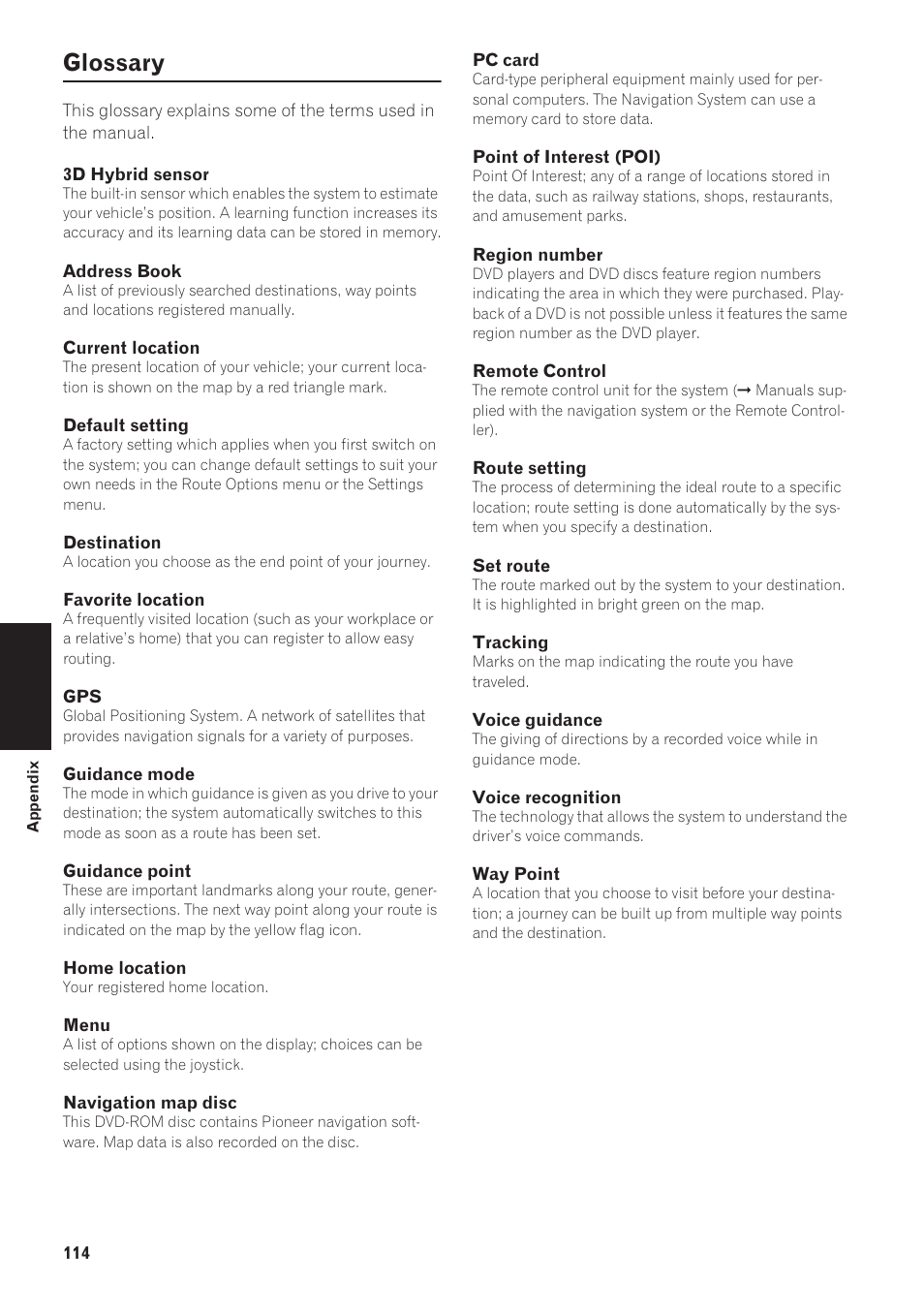 Glossary 114, Glossary | Pioneer CNDV-40R User Manual | Page 116 / 120