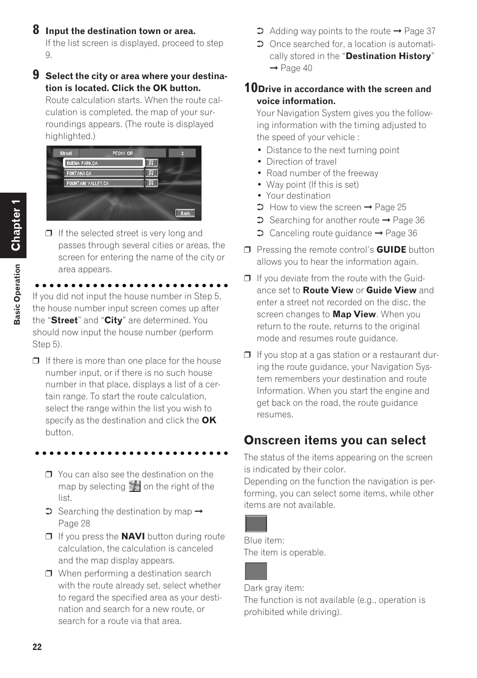 Onscreen items you can select | Pioneer CNDV-40R User Manual | Page 24 / 120