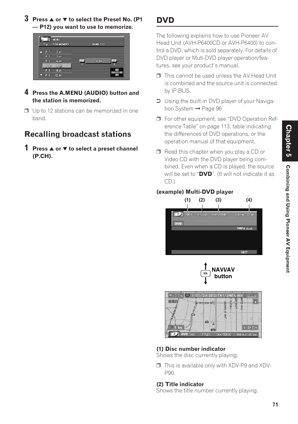 Recalling broadcast stations 71, Recalling broadcast stations | Pioneer CNDV-40R User Manual | Page 73 / 120