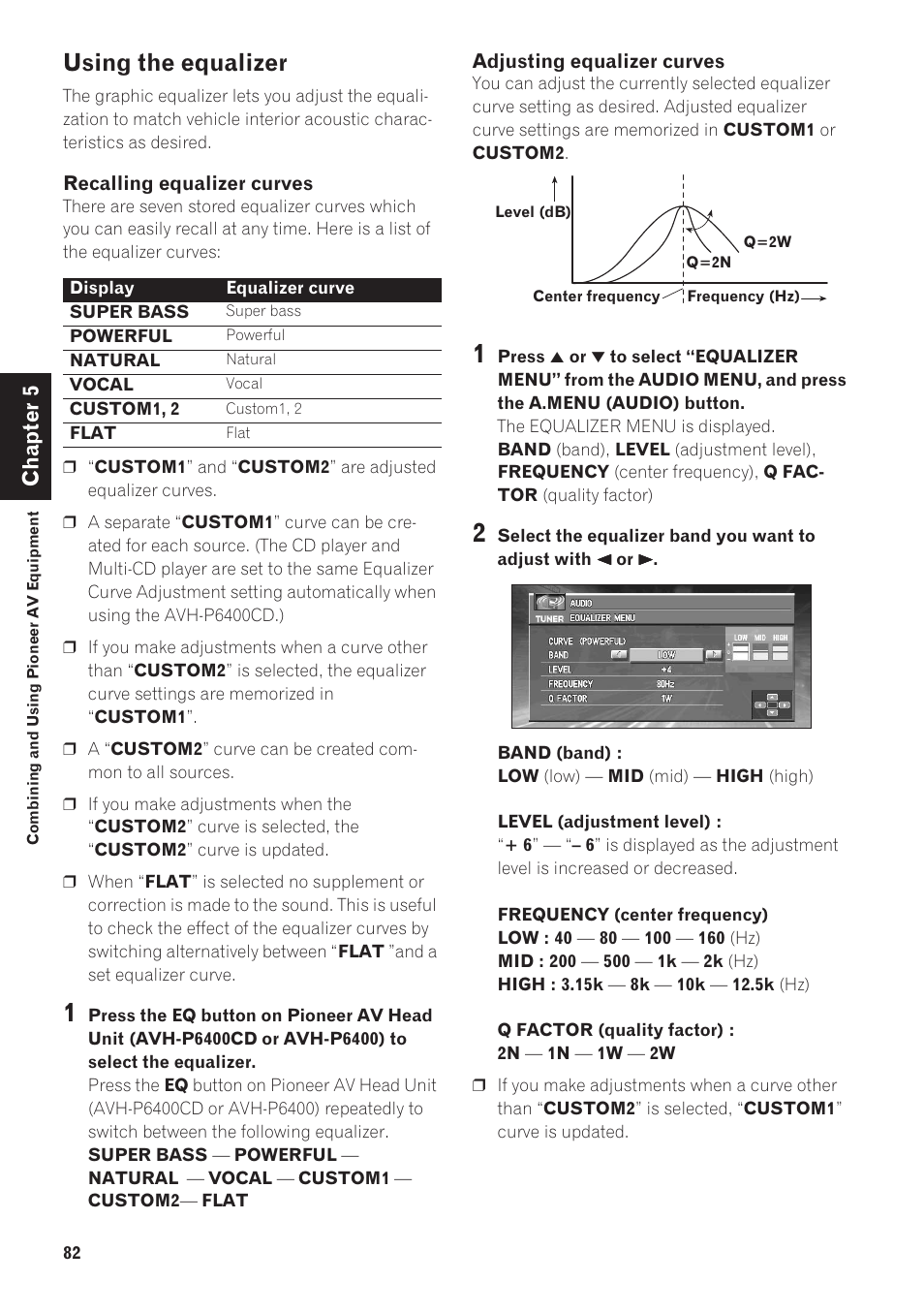 Using the equalizer 82, Using the equalizer, Chapter 5 | Pioneer CNDV-40R User Manual | Page 84 / 120