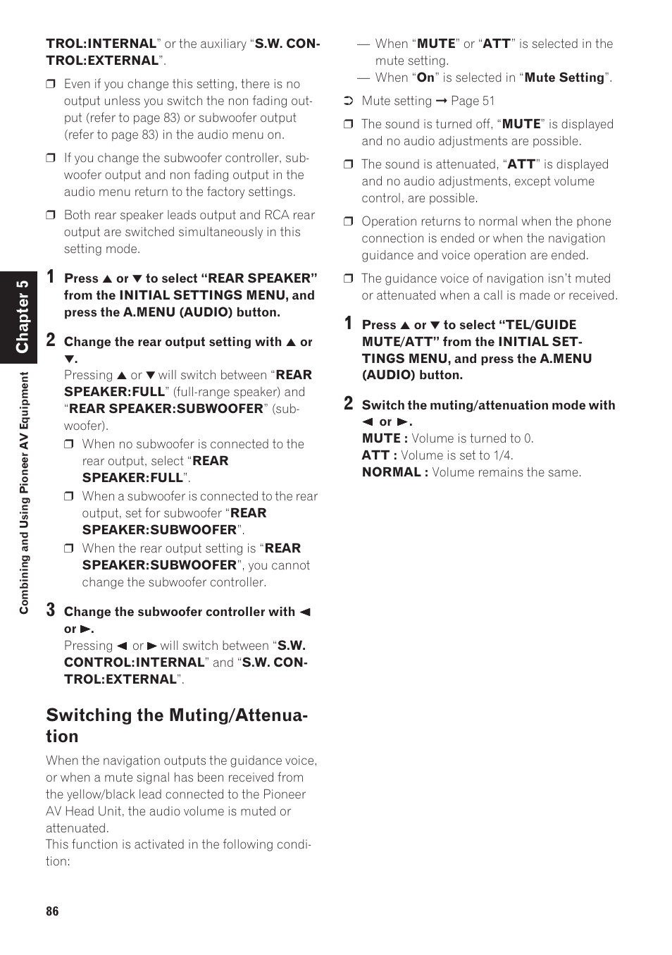 Switching the muting/attenuation 86, Switching the muting/attenua- tion | Pioneer CNDV-40R User Manual | Page 88 / 120