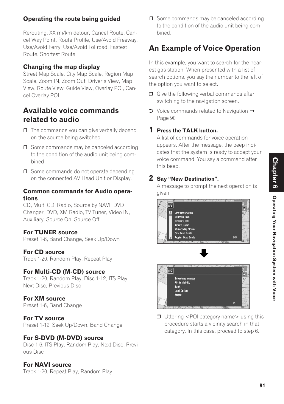 Available voice commands related to audio, An example of voice operation 91, An example of voice operation | Pioneer CNDV-40R User Manual | Page 93 / 120