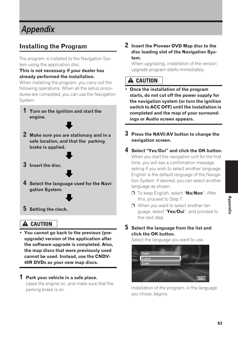 Appendix, Installing the program 93, Installing the program | Pioneer CNDV-40R User Manual | Page 95 / 120