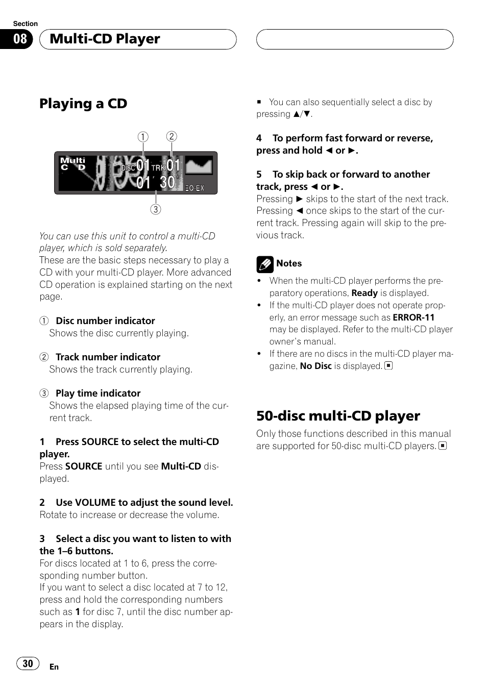 Playing a cd, Disc multi-cd player, Multi-cd player | Pioneer DEH-P7500MP User Manual | Page 30 / 128