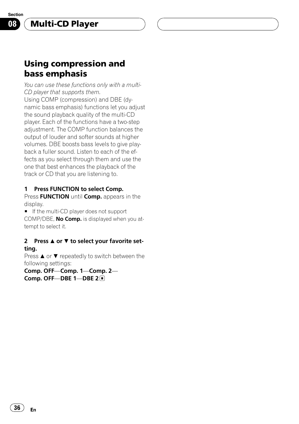 Using compression and bass emphasis 36, Using compression and bass emphasis, Multi-cd player | Pioneer DEH-P7500MP User Manual | Page 36 / 128