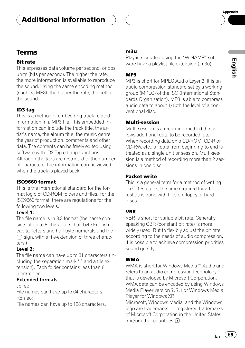 Terms 59, Terms, Additional information | Pioneer DEH-P7500MP User Manual | Page 59 / 128
