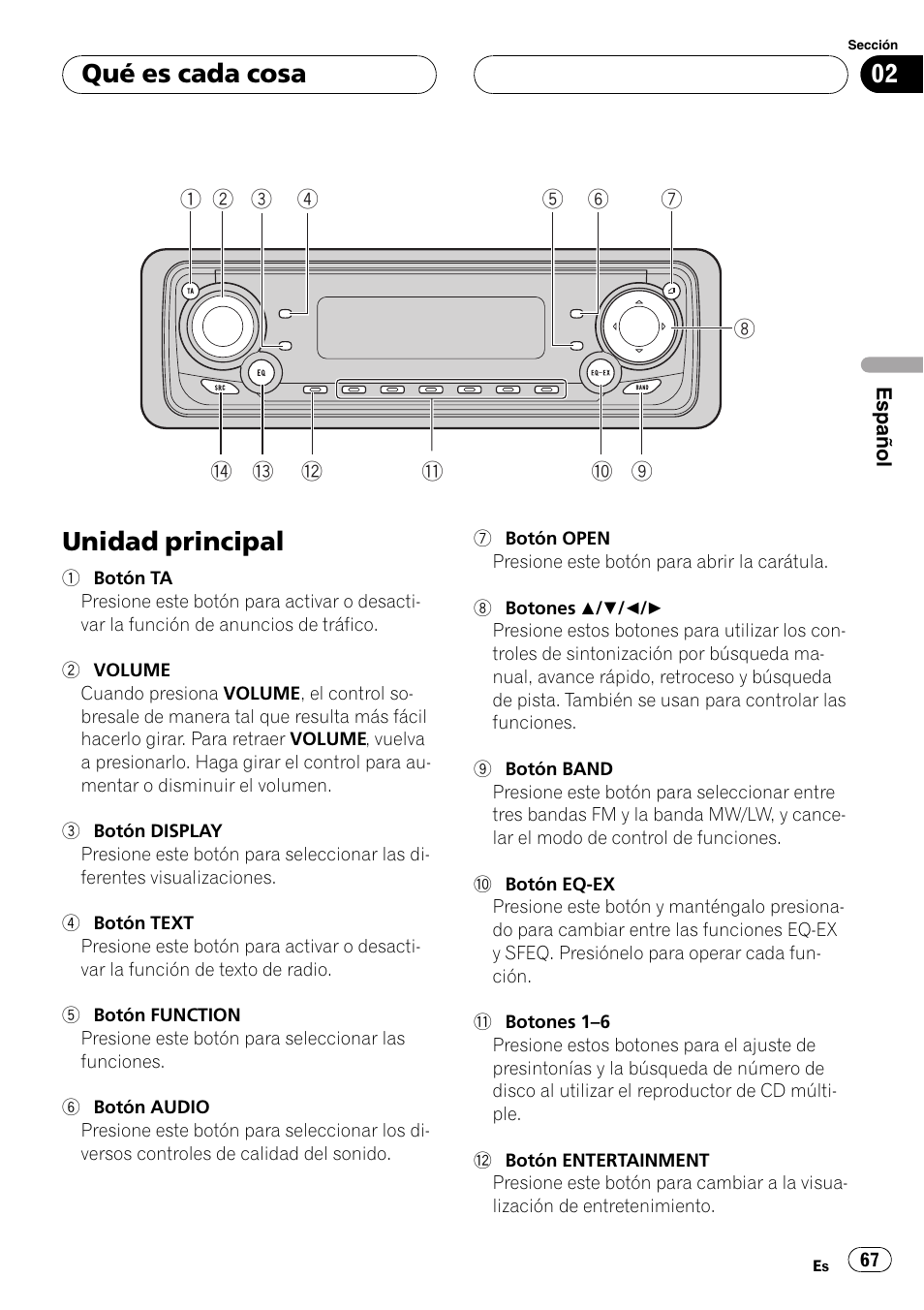 Qué es cada cosa, Unidad principal 67, Unidad principal | Pioneer DEH-P7500MP User Manual | Page 67 / 128