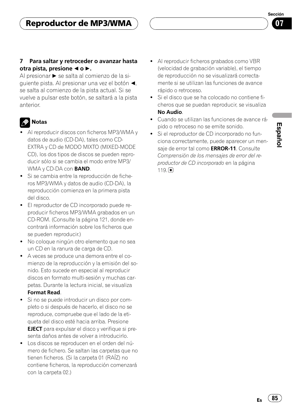 Reproductor de mp3/wma | Pioneer DEH-P7500MP User Manual | Page 85 / 128