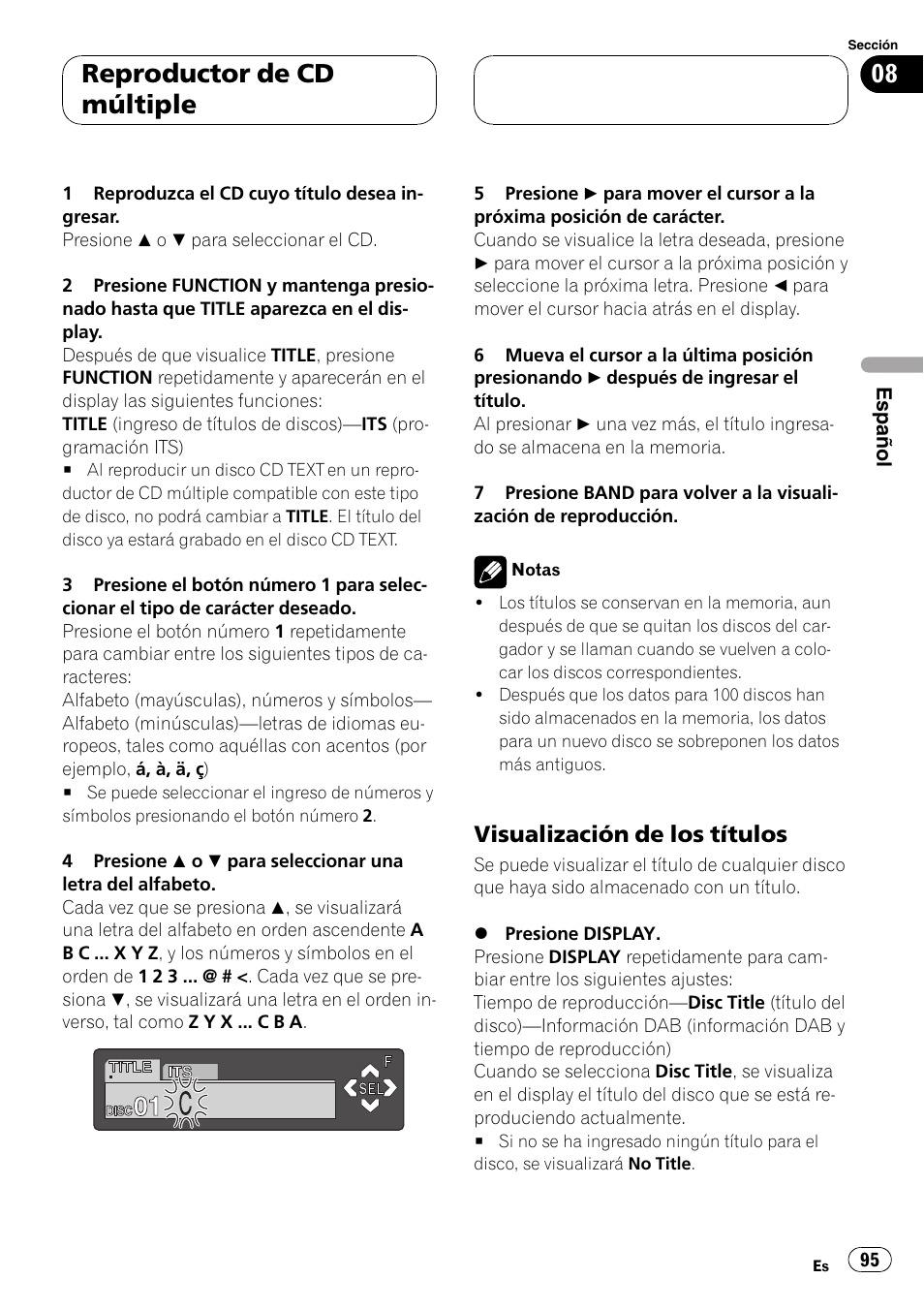 Visualización de los títulos 95, Reproductor de cd múltiple, Visualización de los títulos | Pioneer DEH-P7500MP User Manual | Page 95 / 128