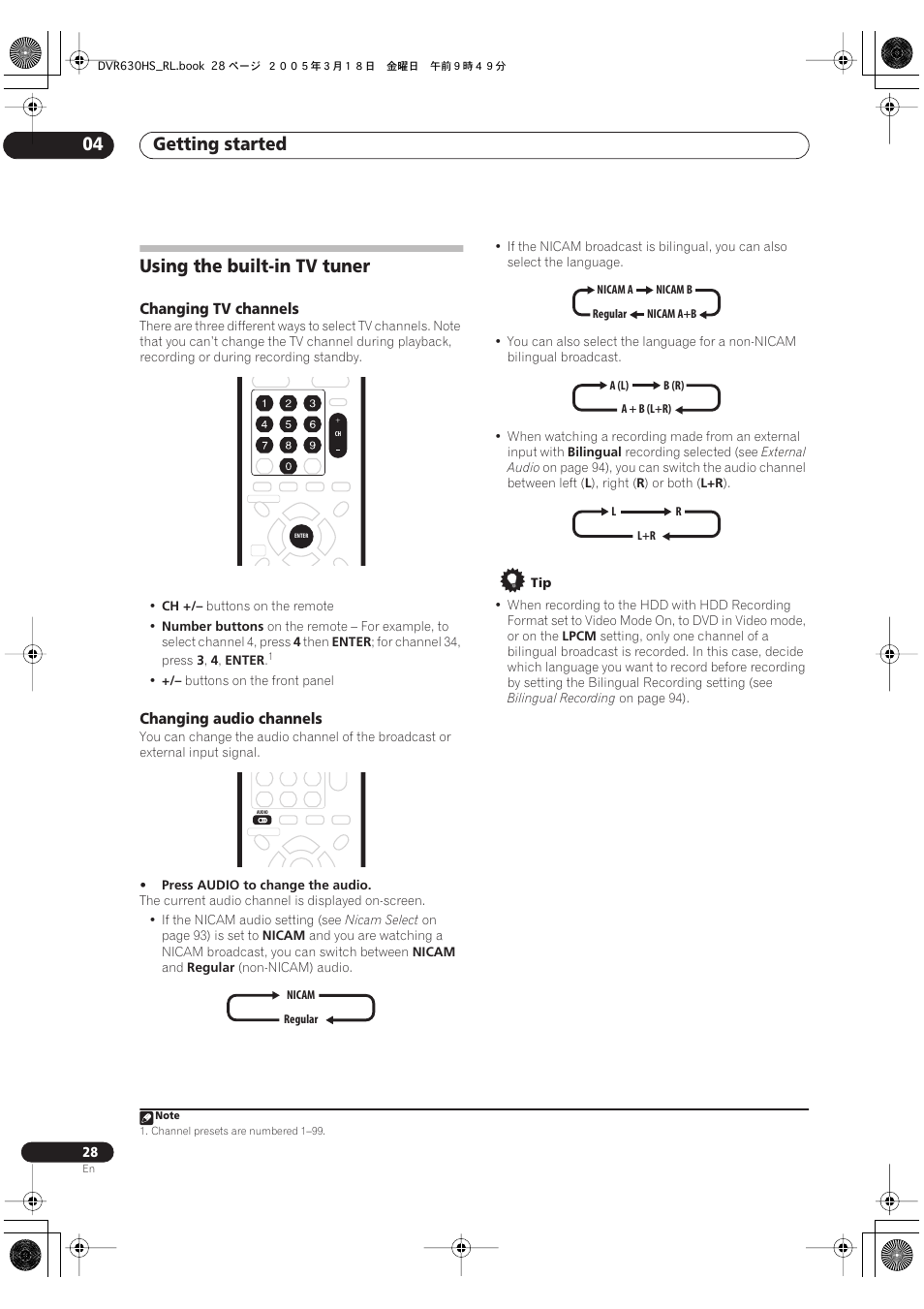Using the built-in tv tuner, Getting started 04 | Pioneer DVR-630H-S User Manual | Page 28 / 118