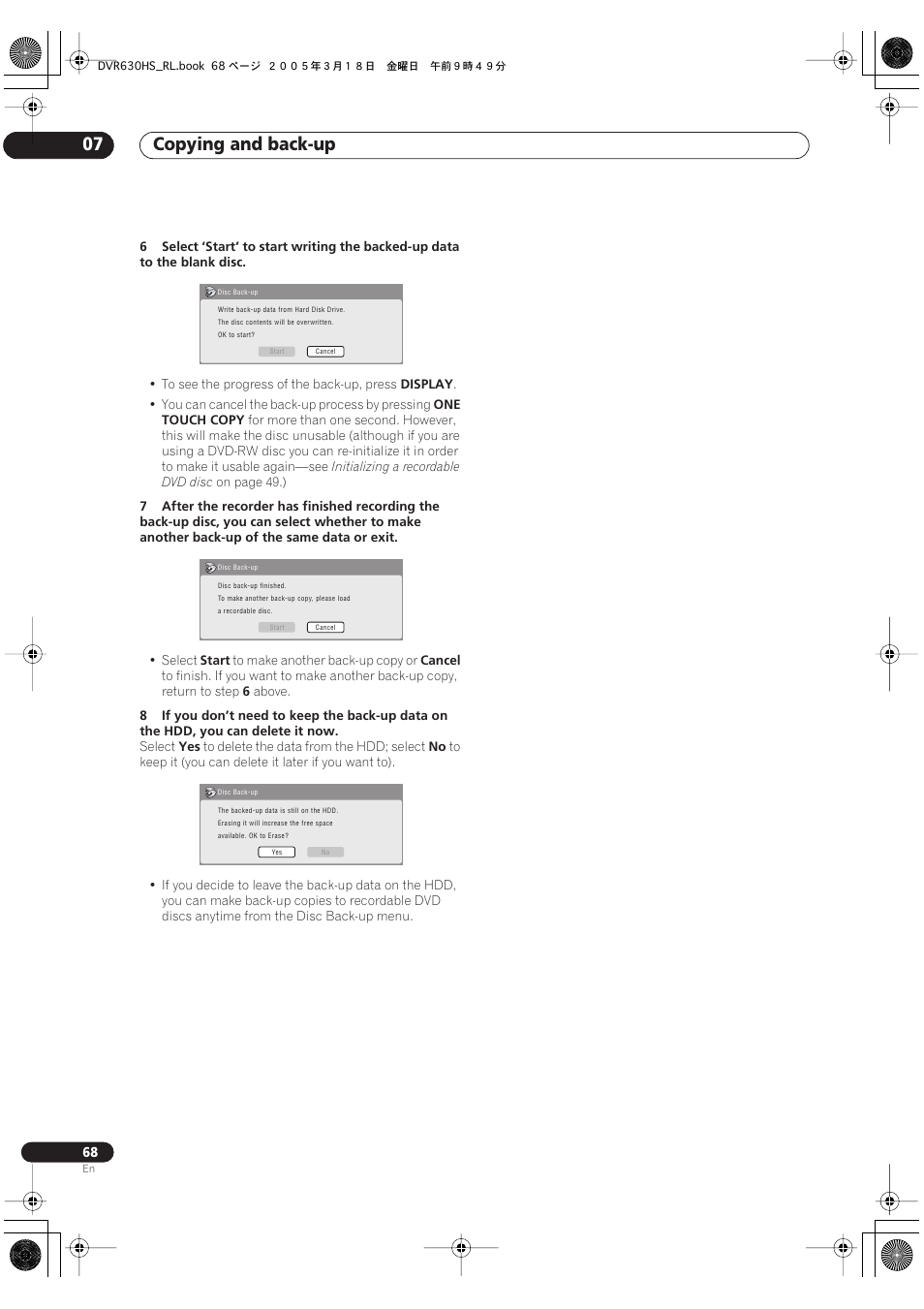 Copying and back-up 07 | Pioneer DVR-630H-S User Manual | Page 68 / 118