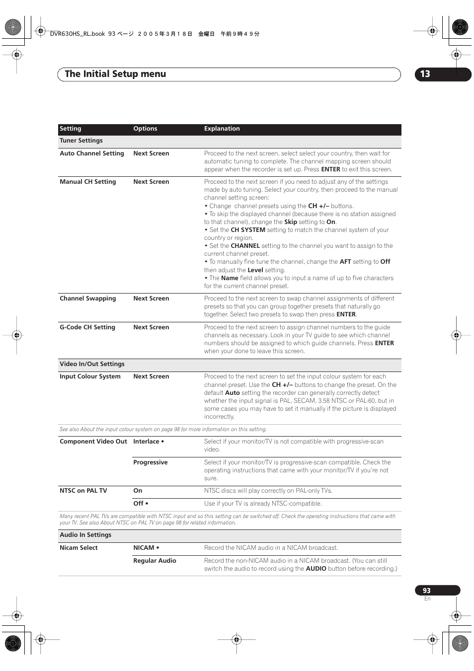 The initial setup menu 13 | Pioneer DVR-630H-S User Manual | Page 93 / 118