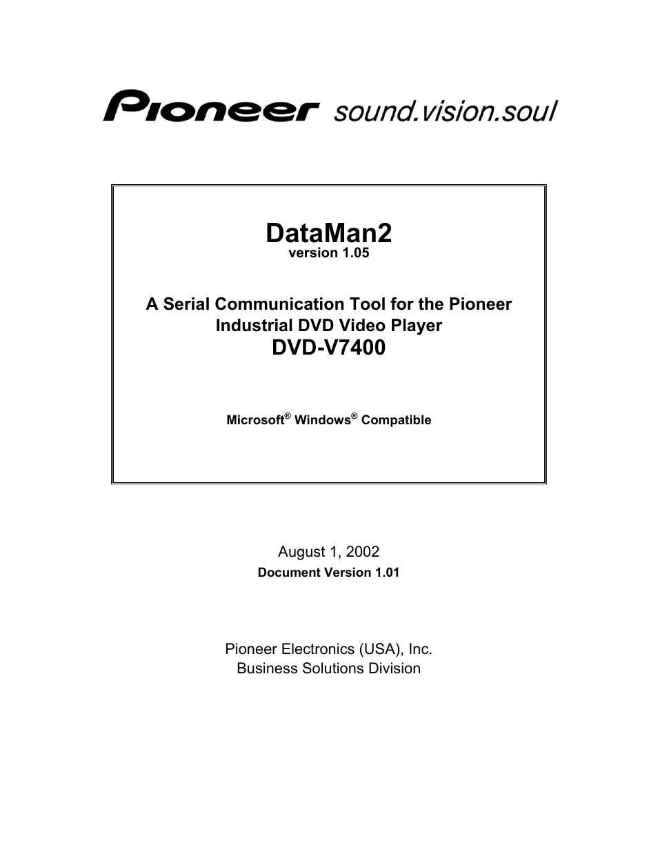 Pioneer DataMan2 DVD-V7400 User Manual | 39 pages