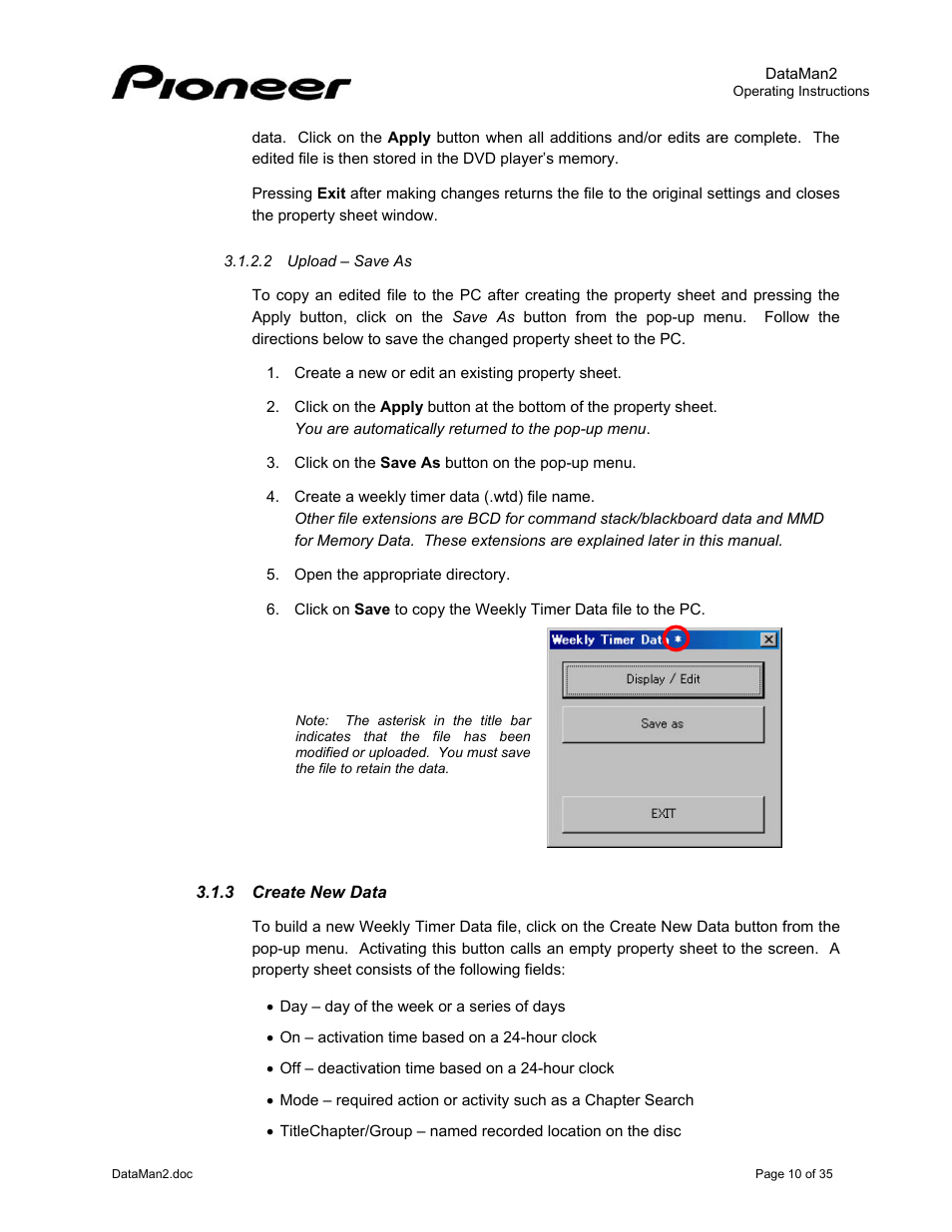 2upload ? save as, 3create new data, 2 upload | Save as, Create new data | Pioneer DataMan2 DVD-V7400 User Manual | Page 13 / 39