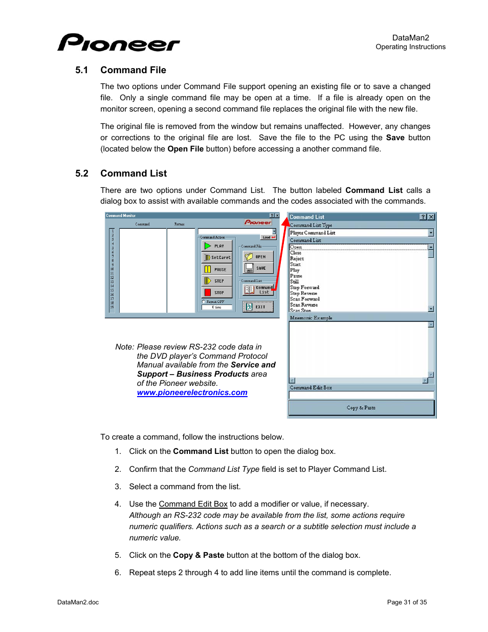 1command file, 2command list, 1 command | File, 2 command, List | Pioneer DataMan2 DVD-V7400 User Manual | Page 34 / 39