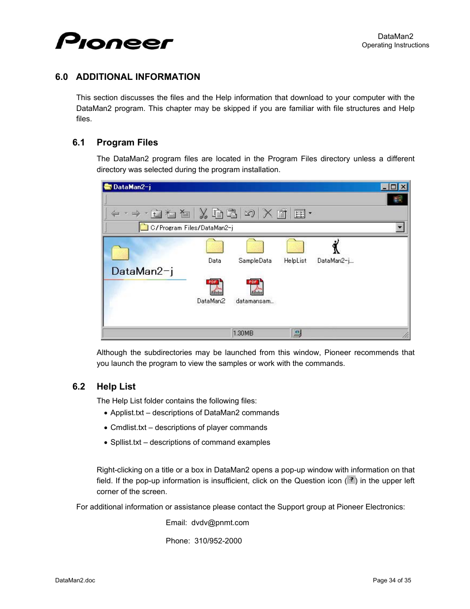 0additional information, 1program files, 2help list | Dditional, Nformation, 1 program, Files, 2 help, List | Pioneer DataMan2 DVD-V7400 User Manual | Page 37 / 39