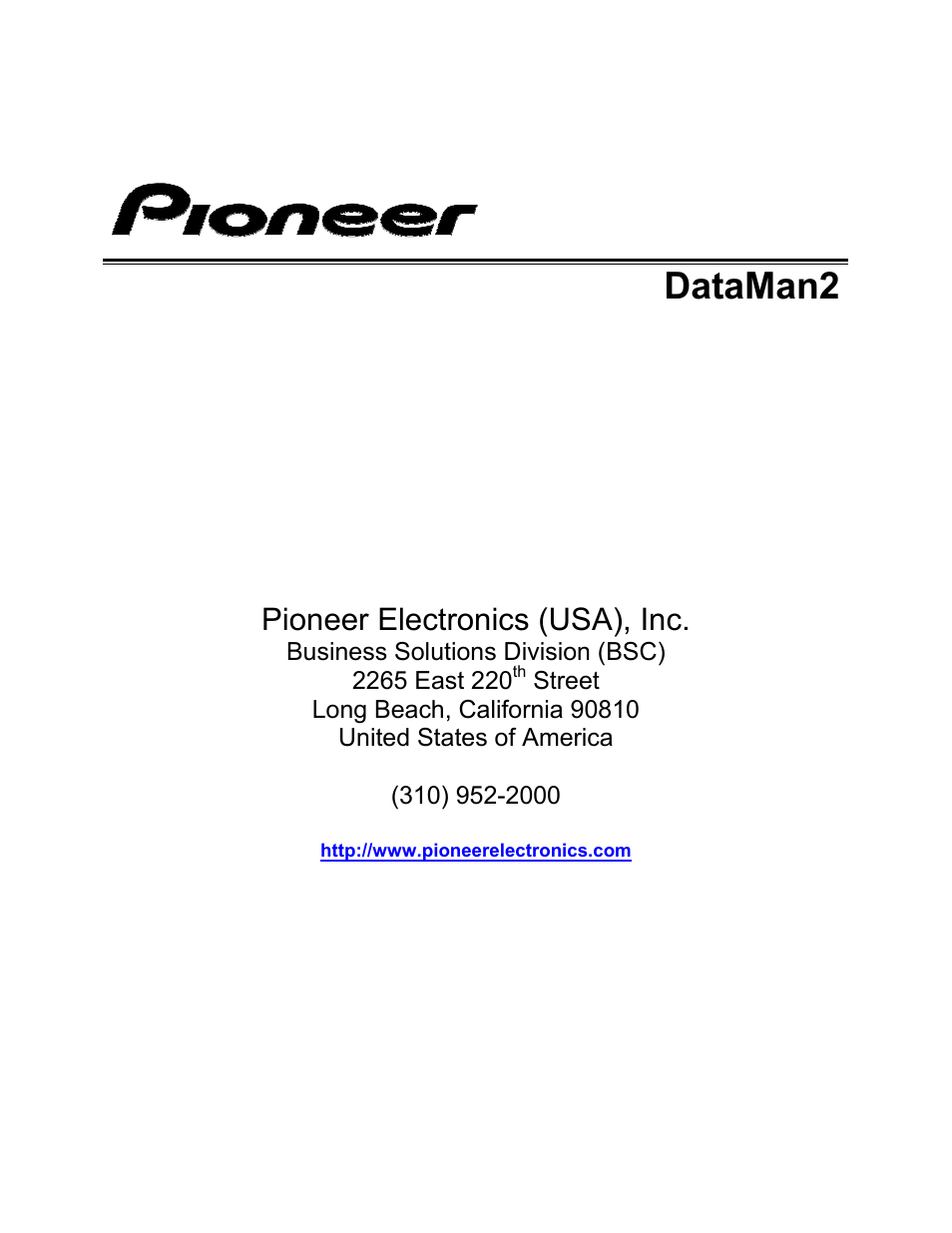 Dataman2, Pioneer electronics (usa), inc | Pioneer DataMan2 DVD-V7400 User Manual | Page 39 / 39