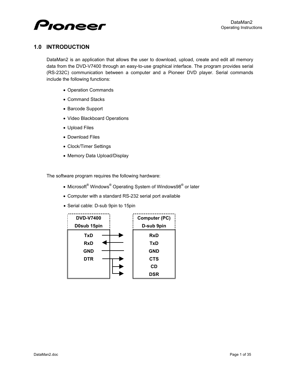 0introduction, Ntroduction | Pioneer DataMan2 DVD-V7400 User Manual | Page 4 / 39