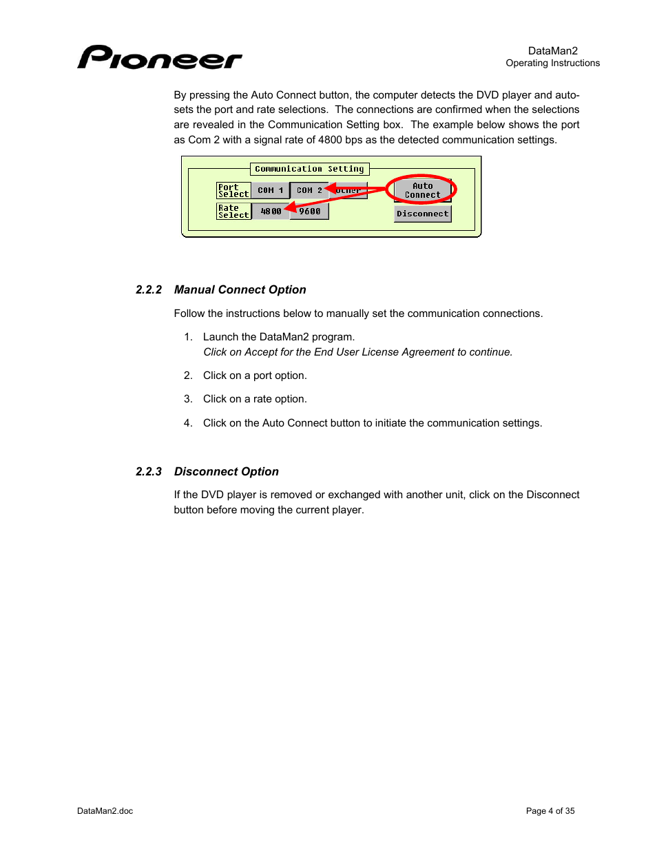 2manual connect option, 3disconnect option, Manual connect option | 3 disconnect, Option | Pioneer DataMan2 DVD-V7400 User Manual | Page 7 / 39