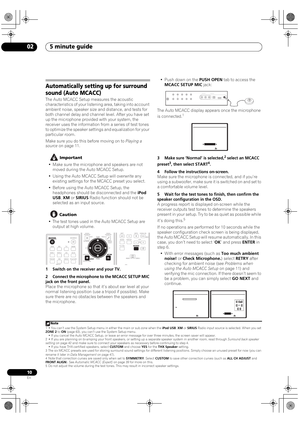 5 minute guide 02, 3make sure ‘normal’ is selected, Select an mcacc preset | Then select start | Pioneer Elite VSX-03TXH User Manual | Page 10 / 104
