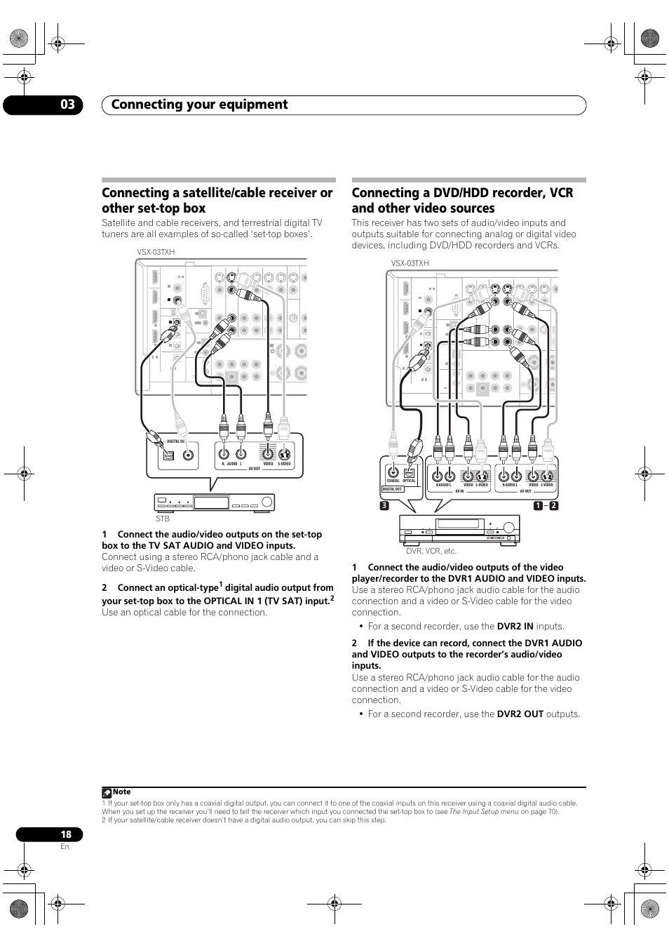 Connecting your equipment 03, Use an optical cable for the connection, Vsx-03txh stb | Pioneer Elite VSX-03TXH User Manual | Page 18 / 104