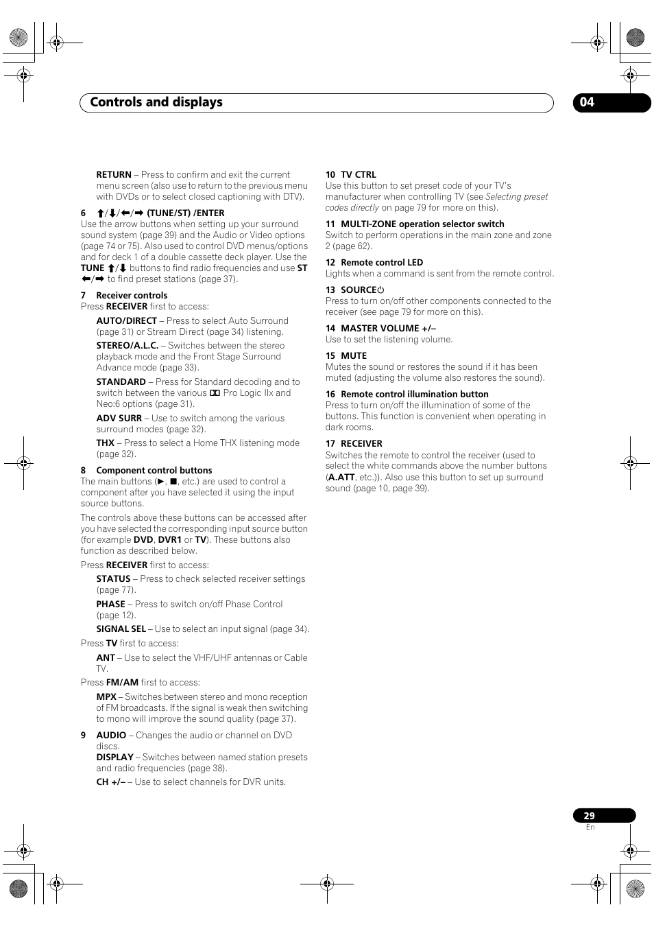 Controls and displays 04 | Pioneer Elite VSX-03TXH User Manual | Page 29 / 104