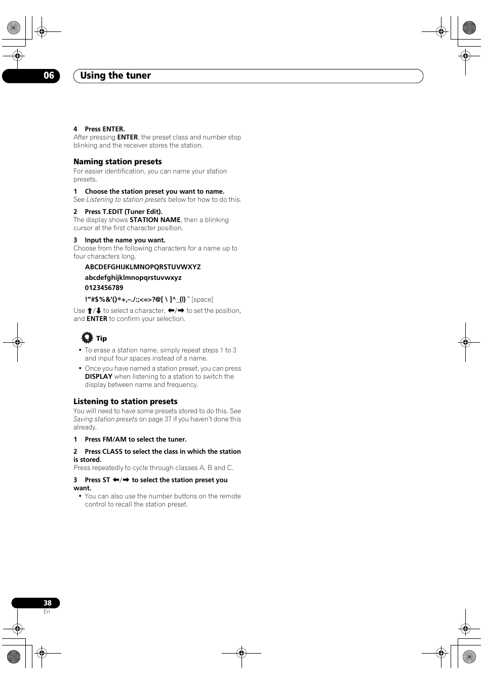 Using the tuner 06 | Pioneer Elite VSX-03TXH User Manual | Page 38 / 104