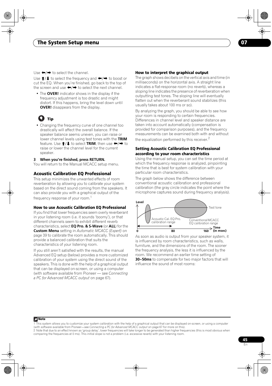 Acoustic calibration eq professional, The system setup menu 07 | Pioneer Elite VSX-03TXH User Manual | Page 45 / 104