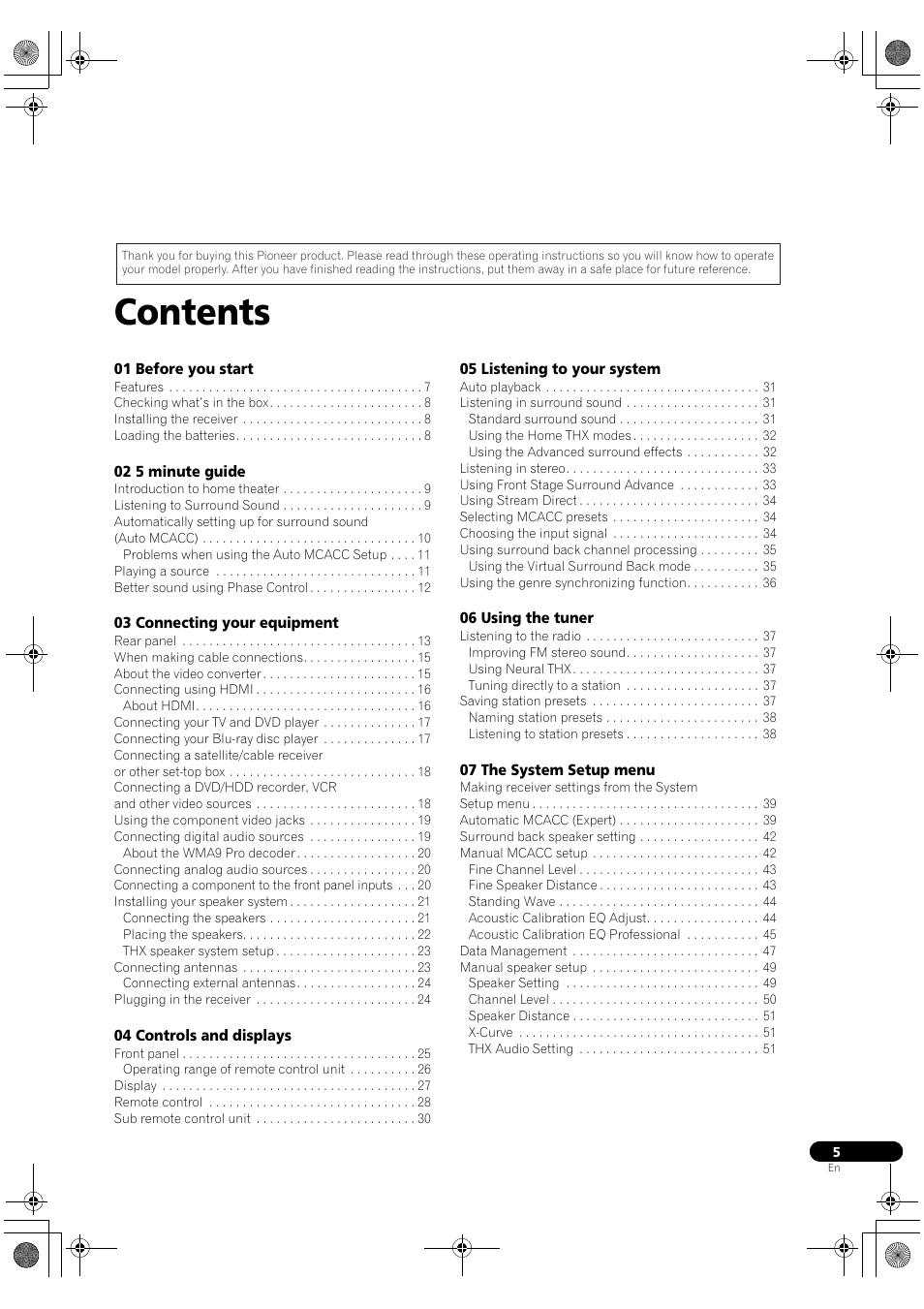 Pioneer Elite VSX-03TXH User Manual | Page 5 / 104