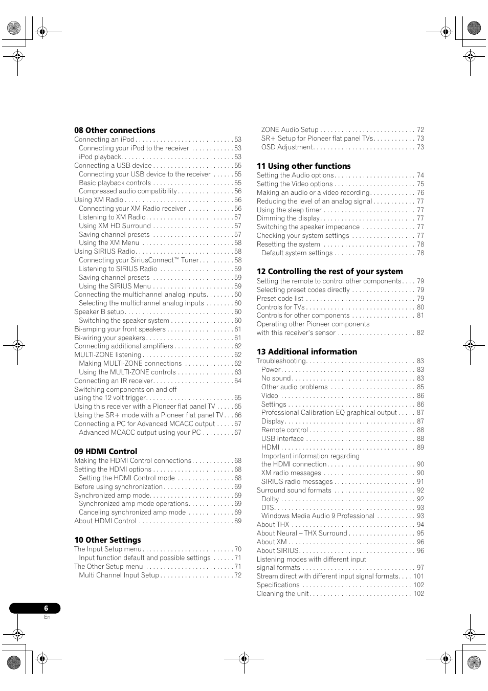 Pioneer Elite VSX-03TXH User Manual | Page 6 / 104