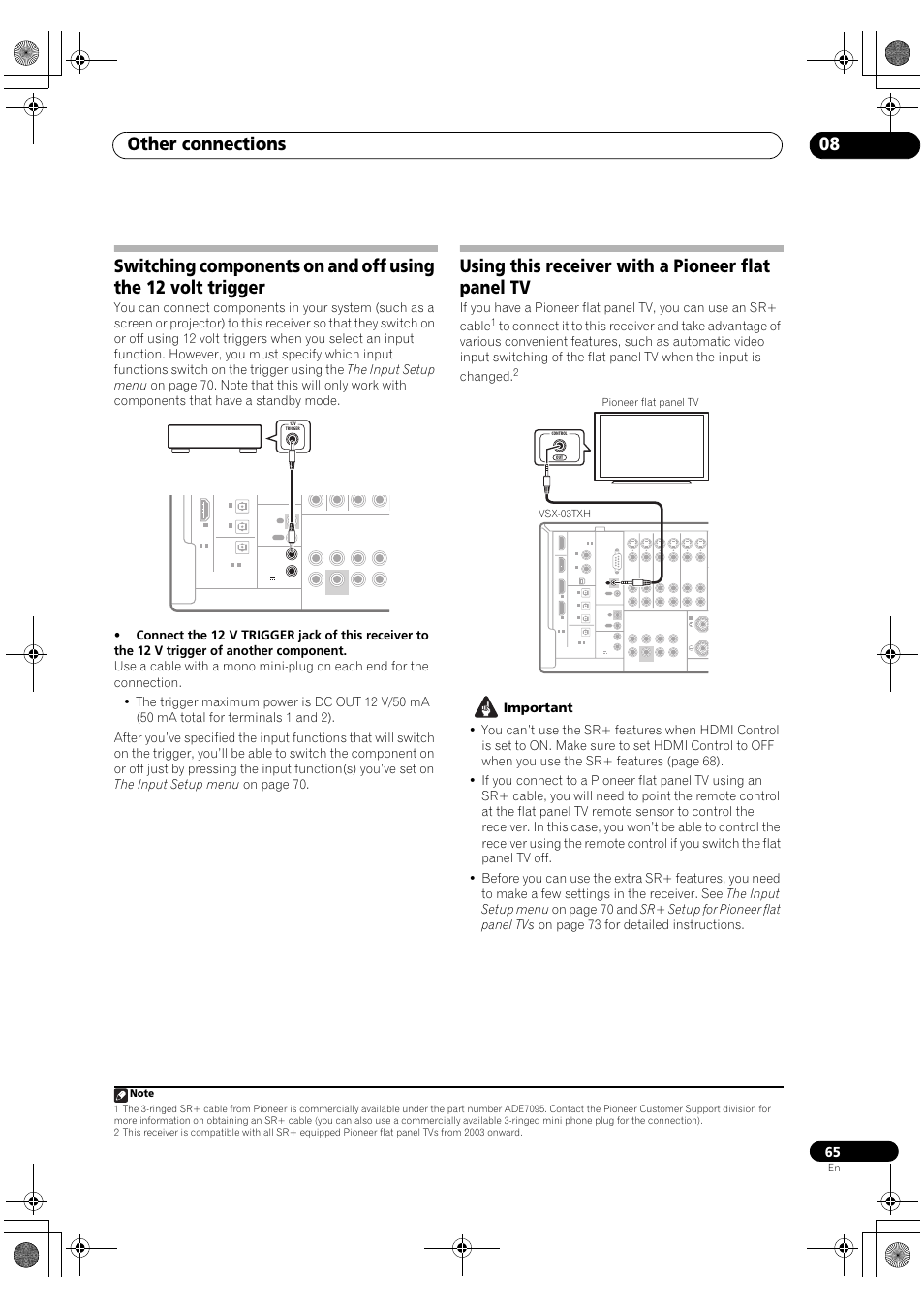 Other connections 08, Using this receiver with a pioneer flat panel tv | Pioneer Elite VSX-03TXH User Manual | Page 65 / 104