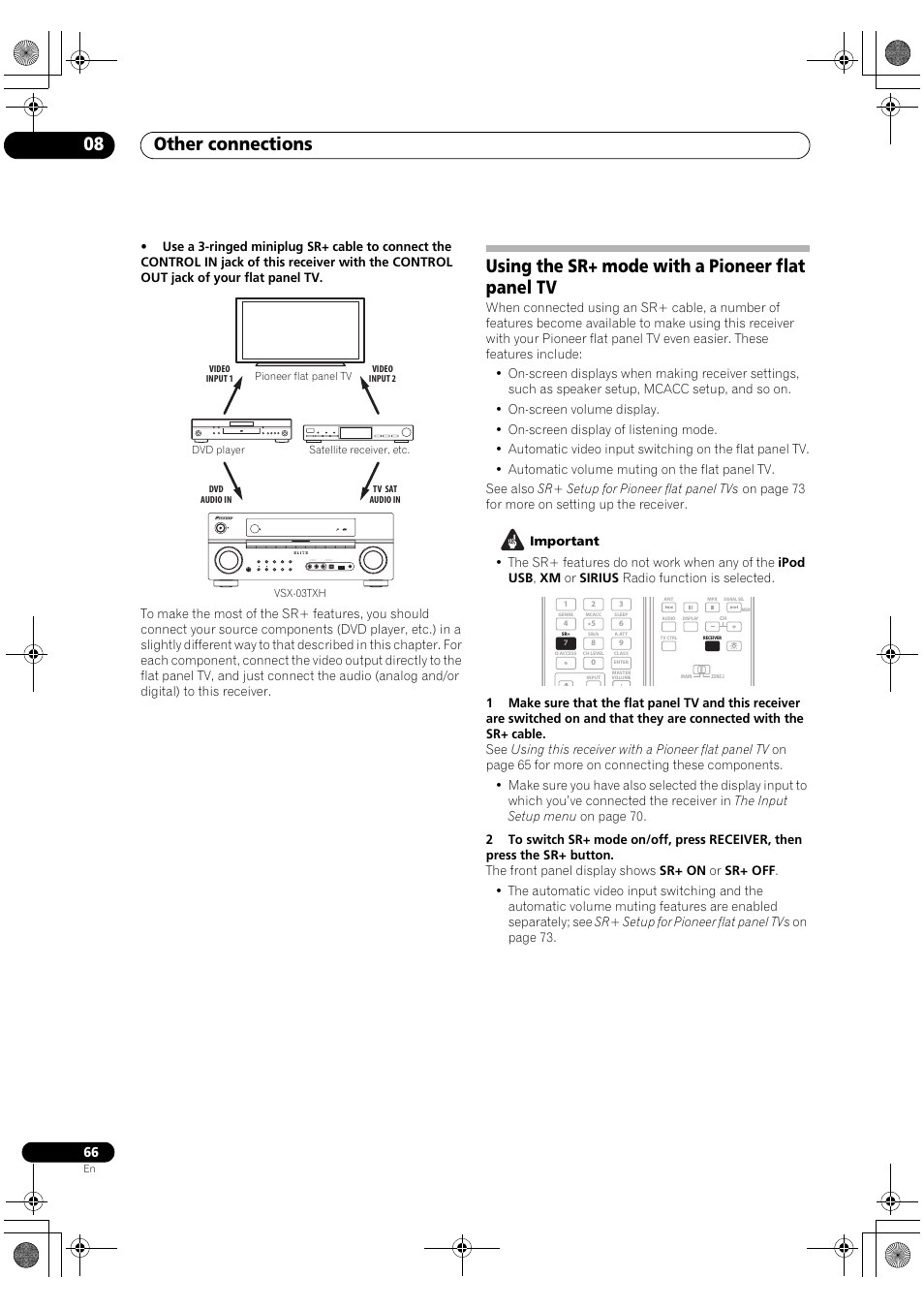 Using the sr+ mode with a pioneer flat panel tv, Other connections 08 | Pioneer Elite VSX-03TXH User Manual | Page 66 / 104
