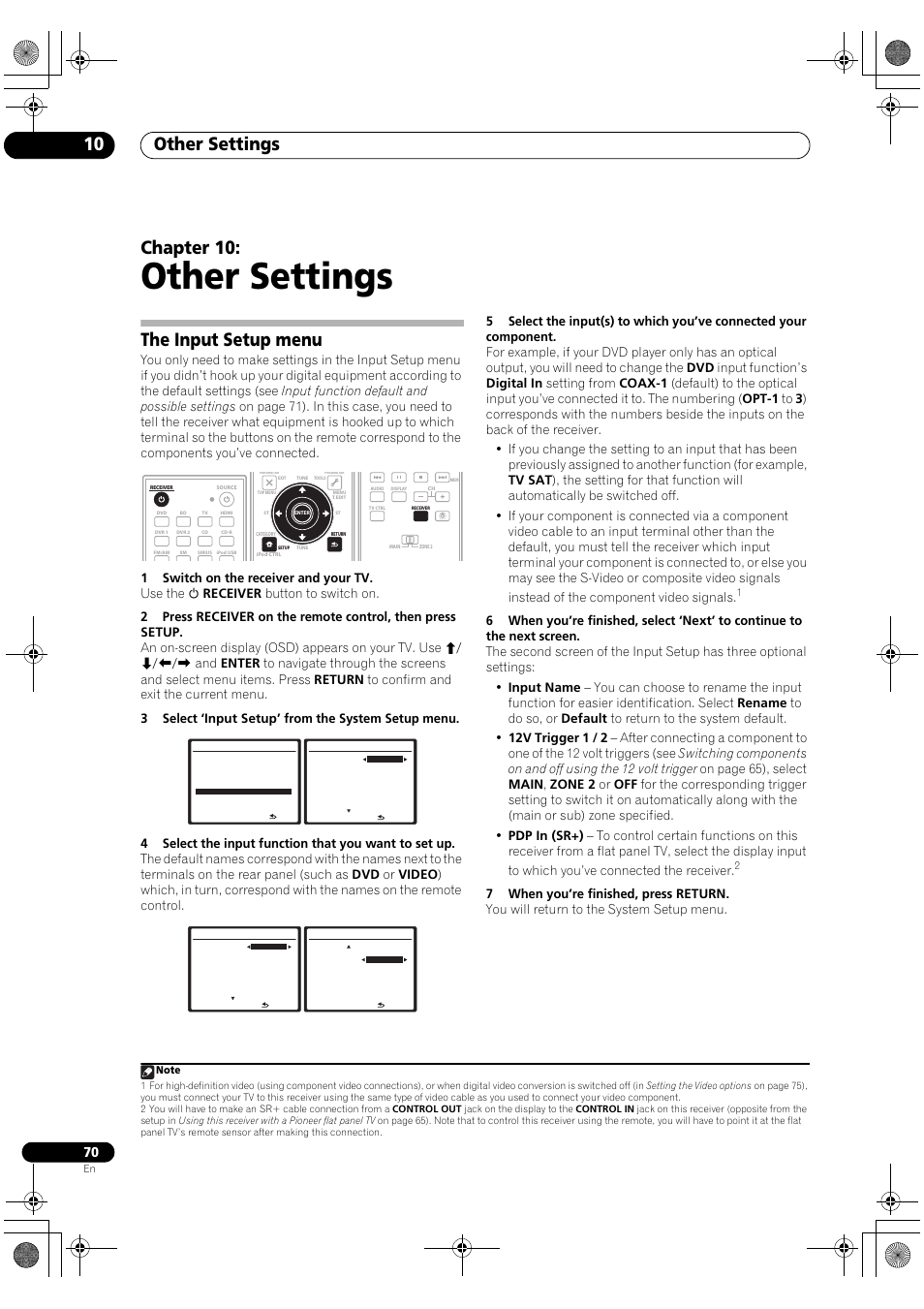 The input setup menu, Other settings, Other settings 10 | Chapter 10 | Pioneer Elite VSX-03TXH User Manual | Page 70 / 104